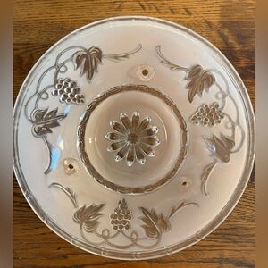 Vintage Art Deco Chandelier 10-1/4” Glass Shade Pink Frosted & Clear Grape Vine